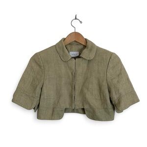 AKRIS punto 100% linen Olive Green Women's Cropped Jacket | Size 6